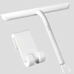 Silikonduschskrapa med hållare, rengör glasskärmar, speglar och badrum - 21 cm, vit