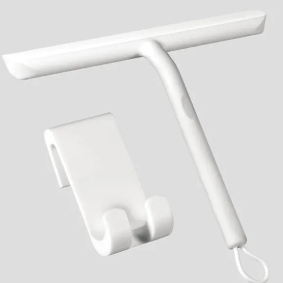 Silikonduschskrapa med hållare, rengör glasskärmar, speglar och badrum - 21 cm, vit