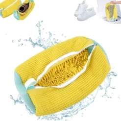 Skotvättpåse i bomull, tvättnät med fluffiga fibrer, tar enkelt bort smuts, anti-deformation Yellow 2pc