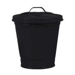 Skrivbords papperskorg med lock, hinkform, läckagesäker skräpförvaring, belagd soptunna med stor öppning - dwdz Black One Size