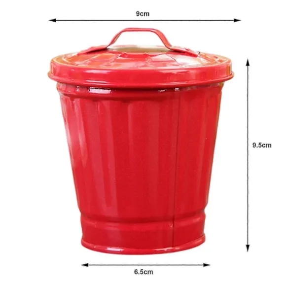 Skrivbords papperskorg med lock, hinkform, läckagesäker skräpförvaring, belagd soptunna med stor öppning - dwdz Red One size