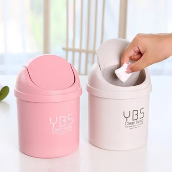 Skrivbordsminihink, liten papperskorg, hushåll med fack, skrivbord Pink L
