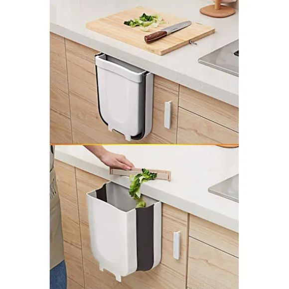 *Sällsynt pärlvikbar kökssopkorg - 9L kökssopkorg med skåpsdörr, vit, stor*