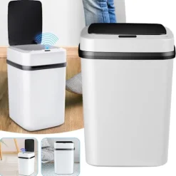 Smarts Sensor papperskorg med lock Stor kapacitet Slitstark papperskorg för badrum Toalett White