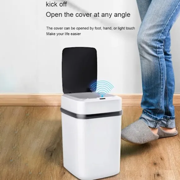 Smarts Sensor papperskorg med lock Stor kapacitet Slitstark papperskorg för badrum Toalett White