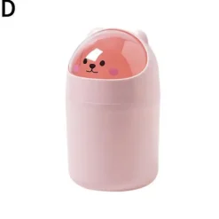 Söt Skrivbords Papperskorg Barn Mini Soptunna med Lock Skrivbordsavfallsbehållare för Sovrum[D] Pink L
