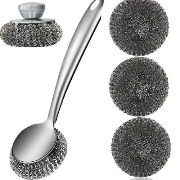 Stålullsskrubber Diskborste med Handtag Djuprengörande Metallskrubbset Stålskrubber för Di