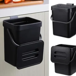 (Svart) Hängande liten soptunna med förseglad lock under diskho, 1,3 gallon monterbar kompostbehållare. Ingen O