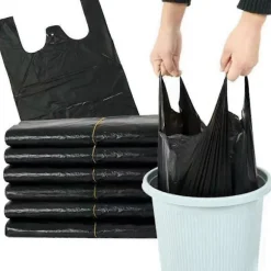 Svarta sopsäckar i plast med stor kapacitet, 100 st - Återvinningsbara sopsäckar med handtag för hem, kök, 32x52cm[D] Black