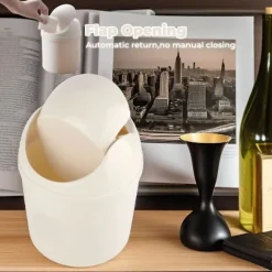 Svänglockshink, Mini-soptunna i plast med svänglock, Mini-papperskorg Badrumshinkar, Skrivbord Kompakt design Kosmetisk hink, Liten skrivbordsavfallssopkorg Cream | Fyndiq