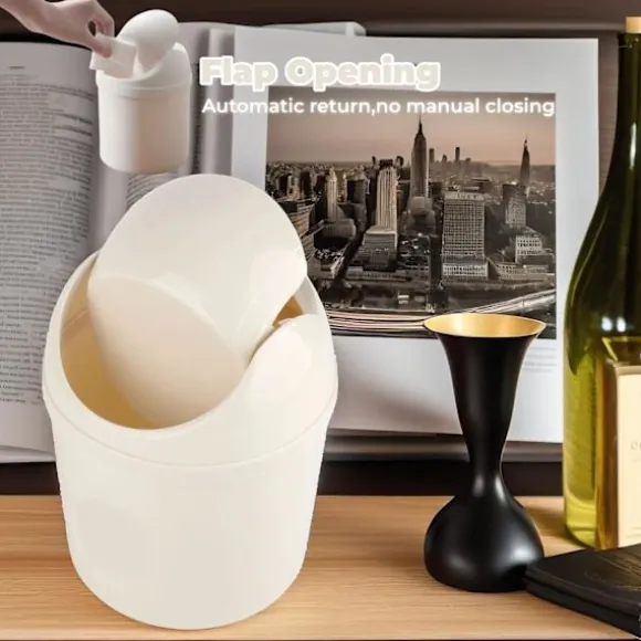 Svänglockshink, Mini-soptunna i plast med svänglock, Mini-papperskorg Badrumshinkar, Skrivbord Kompakt design Kosmetisk hink, Liten skrivbordsavfallssopkorg Cream | Fyndiq