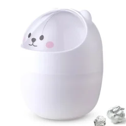 Tecknad Katt Djurformad Papperskorg med Svänglock Mini Bänkskiva Soptunna Liten Soptunna (Vit) Vit White