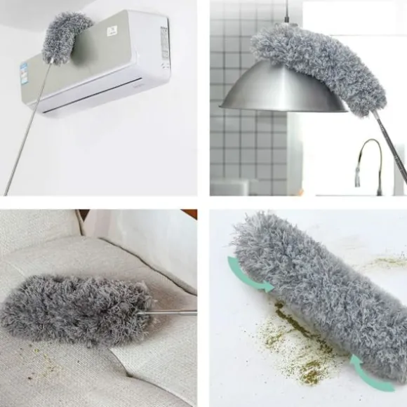 Teleskopisk Mikrofiberdammvippa, Dsuter med 100" Förlängningsstång i Rostfritt Stål, med Skyddskåpa, Avtagbar & Tvättbar & Böjbar