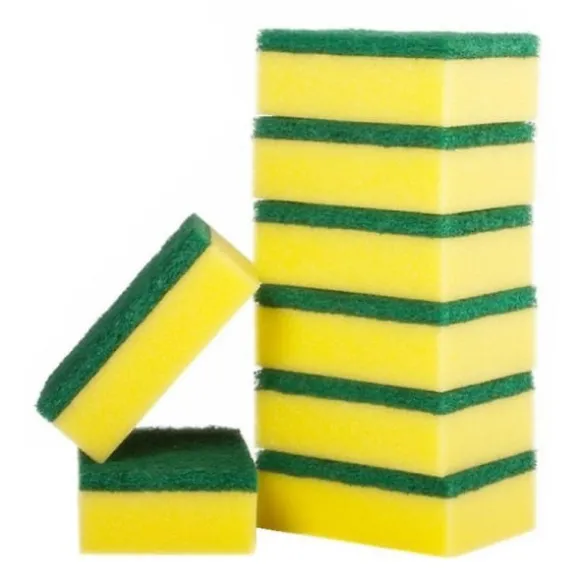 Tjock skrubbsvamp, dubbelsidig disk- och rengöringssvamp för kök, badrum och hemstädning (8 st, gul-grön)