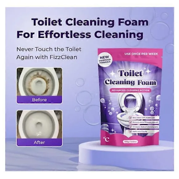 Toalettrengöring, Insta-Action Fizzclean-skum för skinande ren toalett, Eliminerar fläckar på 20 min, Skrubbfri rengöring, Kraftfull djuprengöring