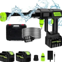 Trådlös Högtryckstvätt, 1000W Effekt, 980psi Tryck, 6-i-1 Munstycken,2 Batteri, Elektrisk