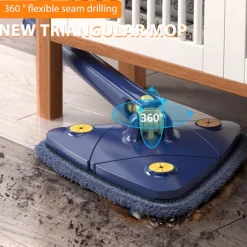 Triangel Rengöringsmopp 360° Roterbar Justerbar Mopp för Golv Vägg Fönster Tak Sprickor Hörn Våt & Torr Rengöring blå