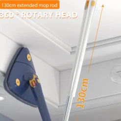Triangel Rengöringsmopp 360° Roterbar Justerbar Mopp för Golv Vägg Fönster Tak Sprickor Hörn Våt & Torr Rengöring blå