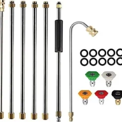Trycktvätt Förlängningsstav Kit med 5 Munstycksspetsar, 10 Läcksäkra Ringar, 4000 PSI