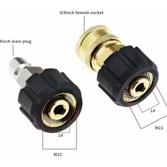 Trycktvättslangadapter Hon till 3/8 Han Snabbkoppling och 3/8 Hon Snabbkoppling till M22 14mm Hon