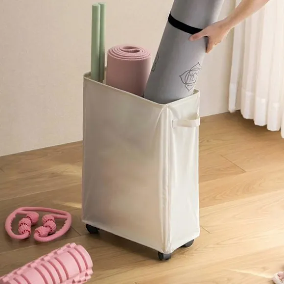 Tvätthållare med hjul, rullande tvättkorg hopfällbar klädförvaringvagn hopfällbar yogamatta förvaringshyllor smal hörnförvaringsorganisatör med