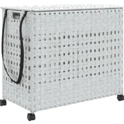 Tvättkorg med hjul vit 66x35x60 cm rotting