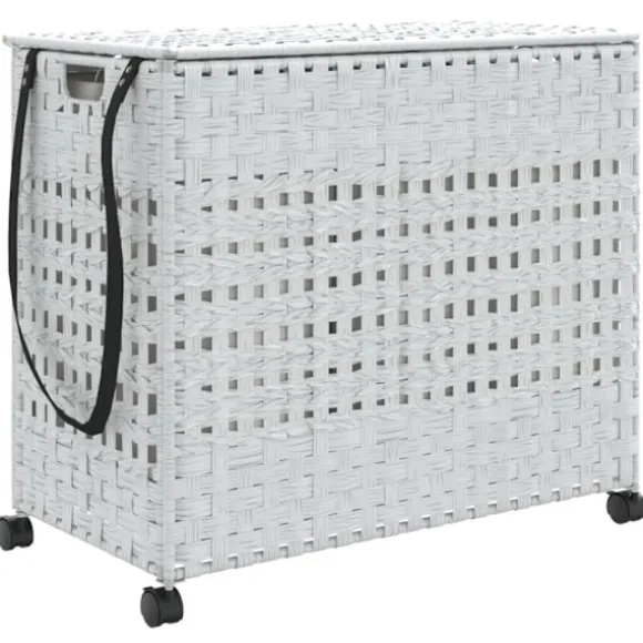 Tvättkorg med hjul vit 66x35x60 cm rotting