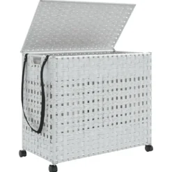 Tvättkorg med hjul vit 66x35x60 cm rotting
