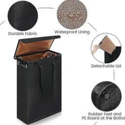 Tvättkorg med lock och handtag black