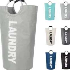 Tvättkorg med vadderade handtag, vattentät tvättkorg hopfällbar, tvättkorg för badrum, tvätt, studentboende-FF- light grey