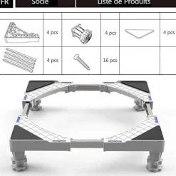 Tvättmaskinsställ, Sockel för Tvättmaskin Torktumlare Kylskåp, Justerbar Längd, last 300kg Anti Vib