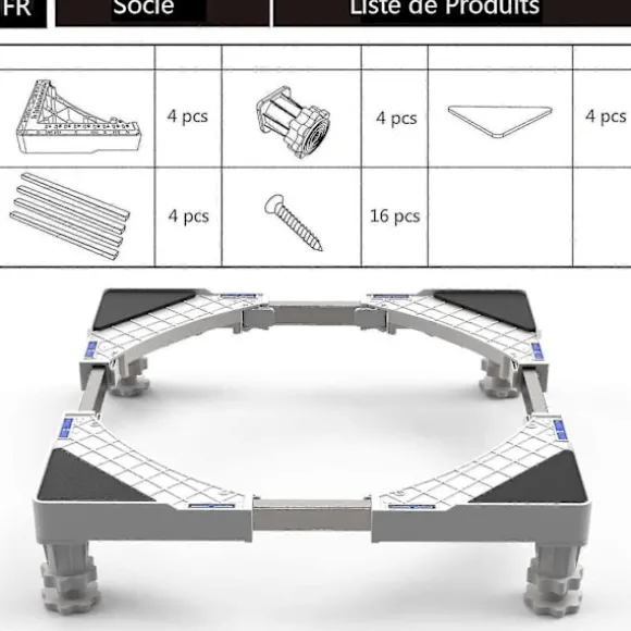 Tvättmaskinsställ, Sockel för Tvättmaskin Torktumlare Kylskåp, Justerbar Längd, last 300kg Anti Vib