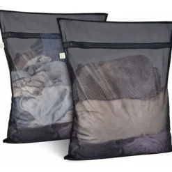 -Tvättpåse Tvättmaskin Set med 2 Mesh Tvättpåse Tvättpåsar med dragkedja Tvättpåse XL Stor storlek för ömtåliga blusar skjortor (60x60cm, svart)
