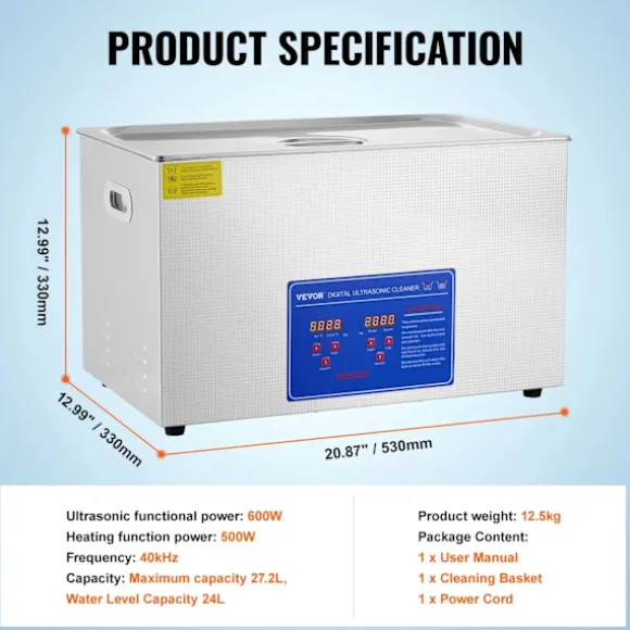 Ultraljudsrenare, Kraftfull 600W Ultraljudseffekt, Stor 27,2L Kapacitet,30 liter