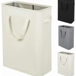 Ultratunn tvättkorg med handtag, hopfällbar korg för smutsiga kläder, smal påse, hopfällbar trasa, 45 l (53,34 cm, beige)