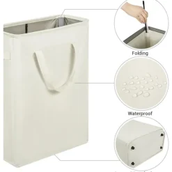 Ultratunn tvättkorg med handtag, hopfällbar korg för smutsiga kläder, smal påse, hopfällbar trasa, 45 l (53,34 cm, beige)