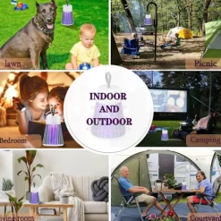 Uppladdningsbar Insektsdödare för Hem och Camping - Myggdödare med Säkerhetsgaller, Sladdlös Flugfälla med Lila Ljus, USB-laddning