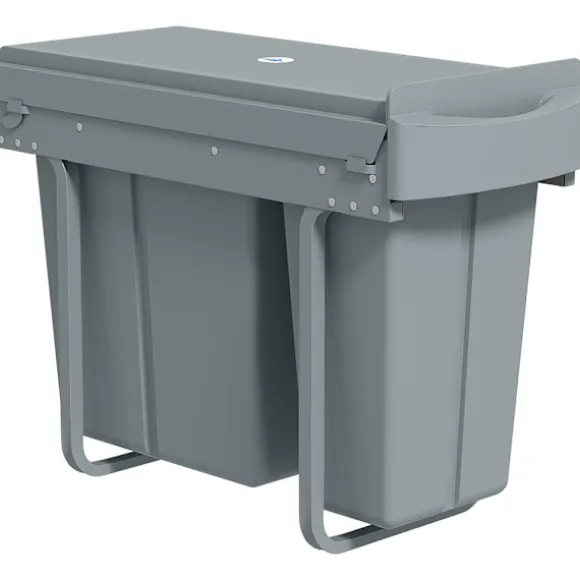 Utdragbar soptunna för kök, 2 avtagbara hinkar, 30 l, metall