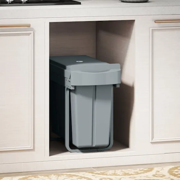 Utdragbar soptunna för kök, 2 avtagbara hinkar, 30 l, metall