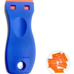 Verre Grattoir avec 10 raclettes de en plastique, pour enlever les étiquettes, a colle, la peintureAutocollants et décalcomanies 10*3,9cm 11st Bleu