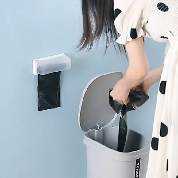 Väggmonterad slitstark sopsäckshållare i plast, förvaringslåda för kök och badrum, svart