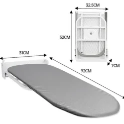 Väggmonterad Strykbräda 180 Graders Rotation Hängande för Vardagsrum Litet Utrymme Vit Grå White Gray 92cmx31cm