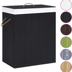 vidaXL Tvättkorg bambu med 2 sektioner svart 100 L Svart