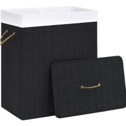 vidaXL Tvättkorg bambu med 2 sektioner svart 100 L Svart