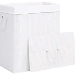 vidaXL Tvättkorg bambu med 2 sektioner vit 100 L Vit