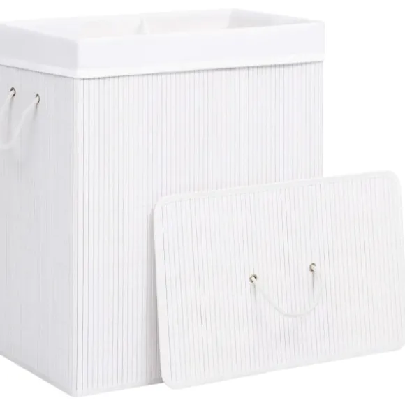 vidaXL Tvättkorg bambu med 2 sektioner vit 100 L Vit