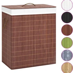 vidaXL Tvättkorg bambu med 2 sektioner brun 100 L Brun