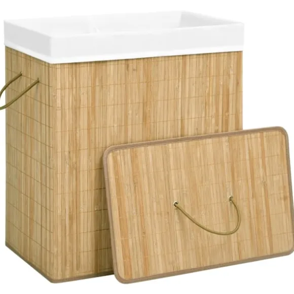 vidaXL Tvättkorg bambu med 2 sektioner 100 L Brun