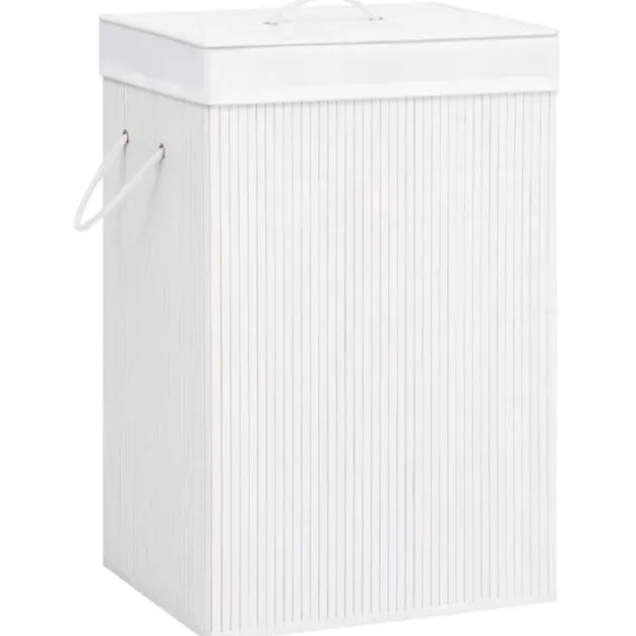 vidaXL Tvättkorg bambu med 2 sektioner vit 72 L Vit