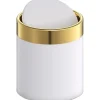 (Vit) Mini soptunna med lock, liten mini soptunna i metall, mini bänksoptunnor för skrivbord bil kontor kök, svänglock soptunna 1,5 L